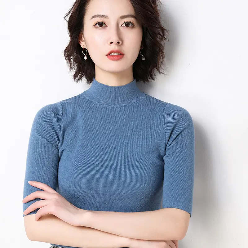 Women's Knit Half Turtleneck Sweater Top Beige - Image 2