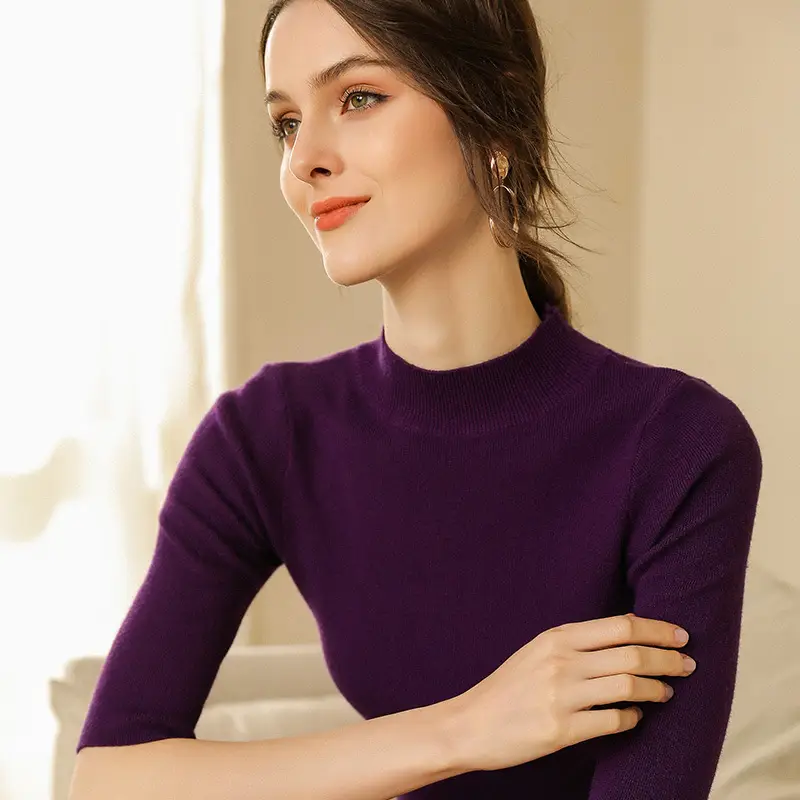 Women's Knit Half Turtleneck Sweater Top Beige - Image 3