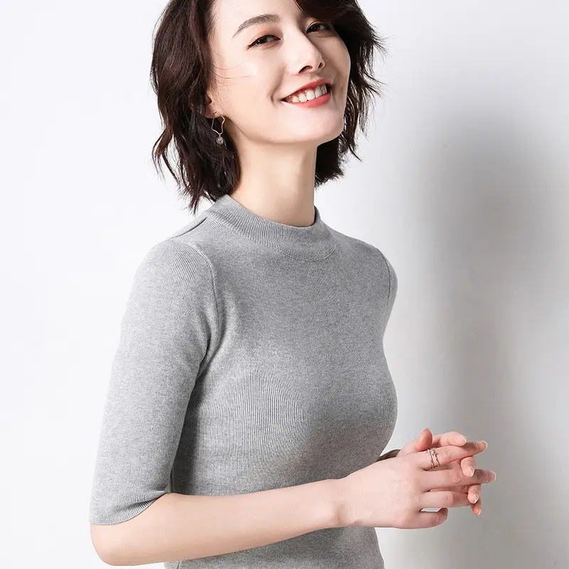 Women's Knit Half Turtleneck Sweater Top Beige - Image 4