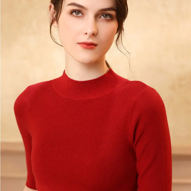Women's Knit Half Turtleneck Sweater Top Beige - Image 9