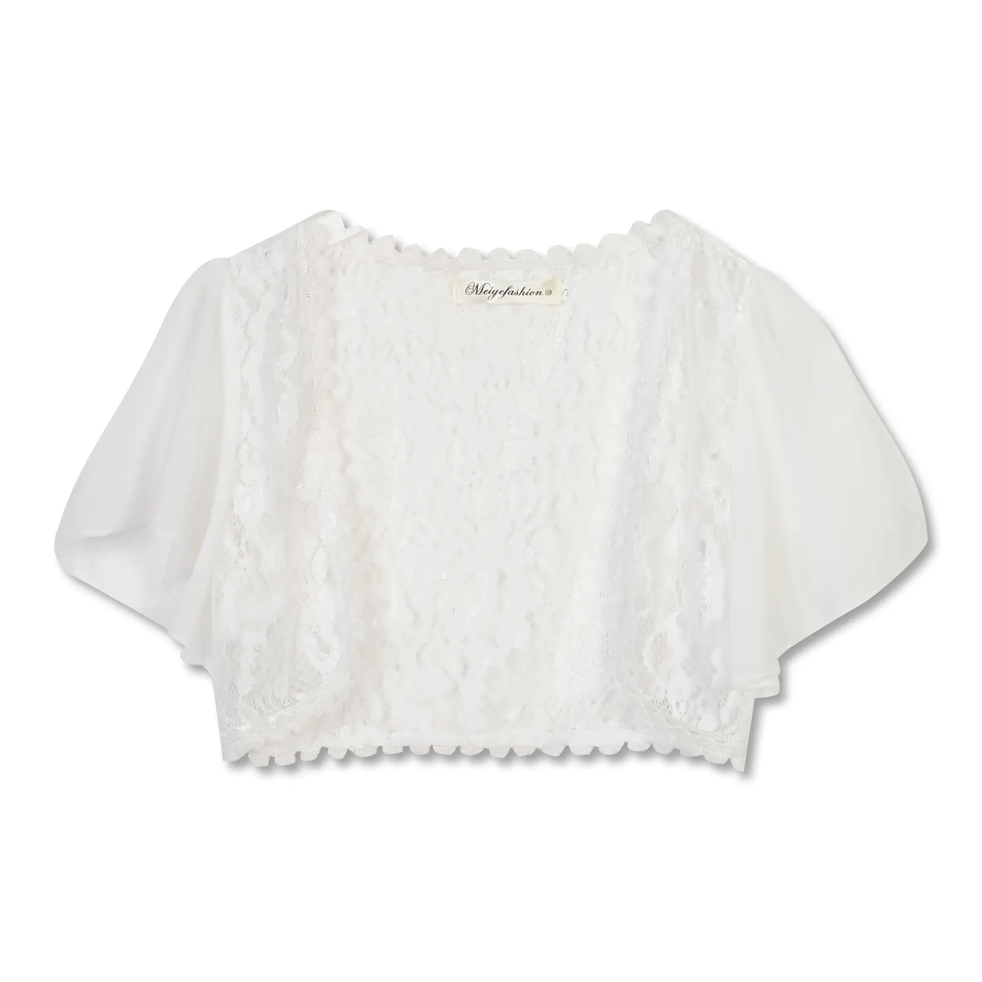Lace Short Chiffon Shawl Jacket with Matching Skirt - Image 9