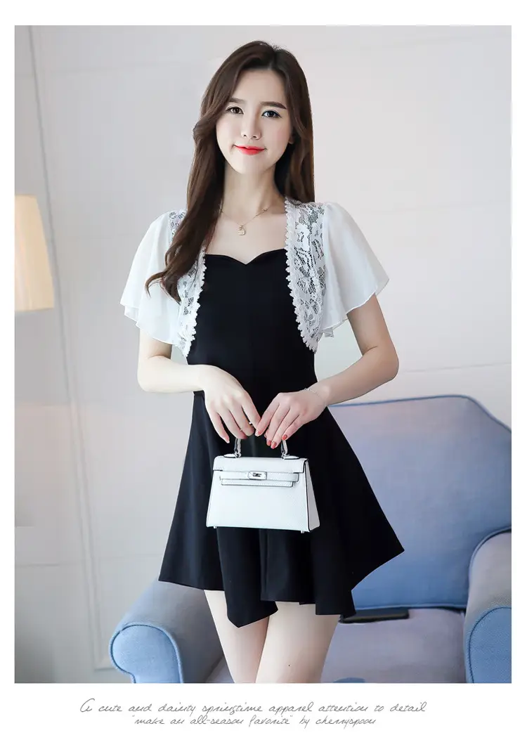 Lace Short Chiffon Shawl Jacket with Matching Skirt — feature 11
