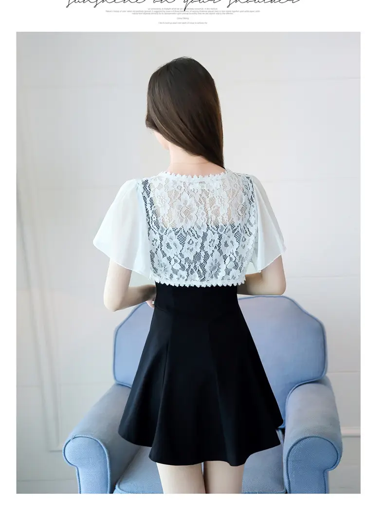 Lace Short Chiffon Shawl Jacket with Matching Skirt — feature 15