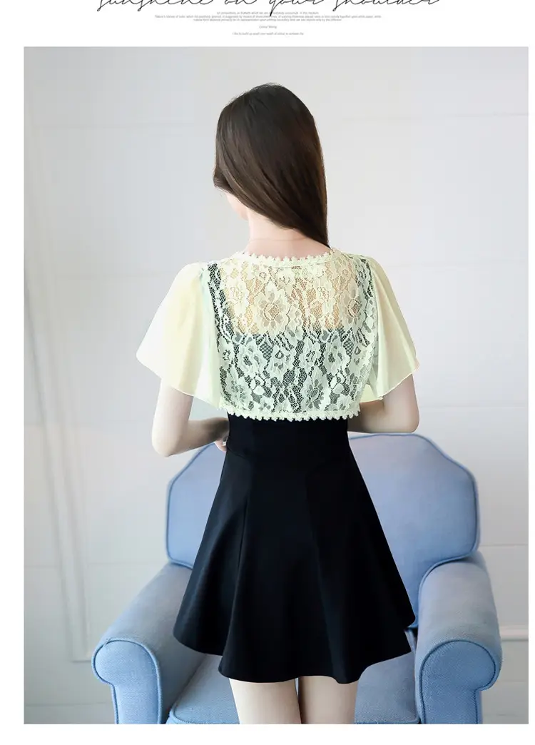 Lace Short Chiffon Shawl Jacket with Matching Skirt — feature 25