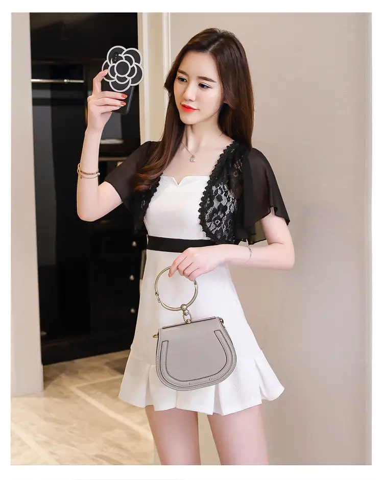Lace Short Chiffon Shawl Jacket with Matching Skirt — feature 26