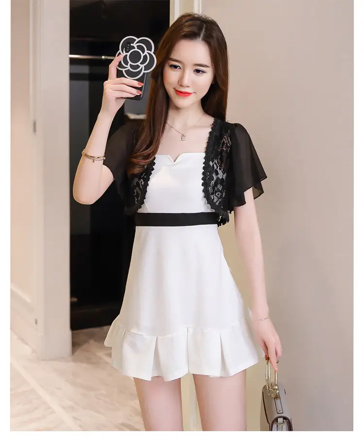 Lace Short Chiffon Shawl Jacket with Matching Skirt — feature 27