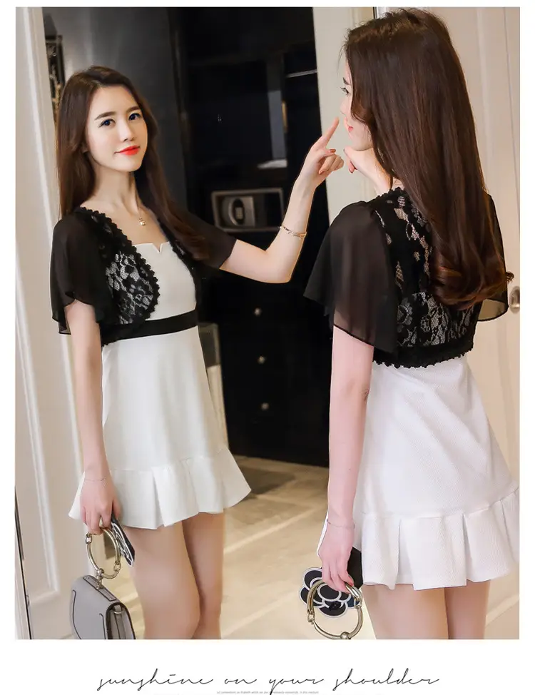 Lace Short Chiffon Shawl Jacket with Matching Skirt — feature 28