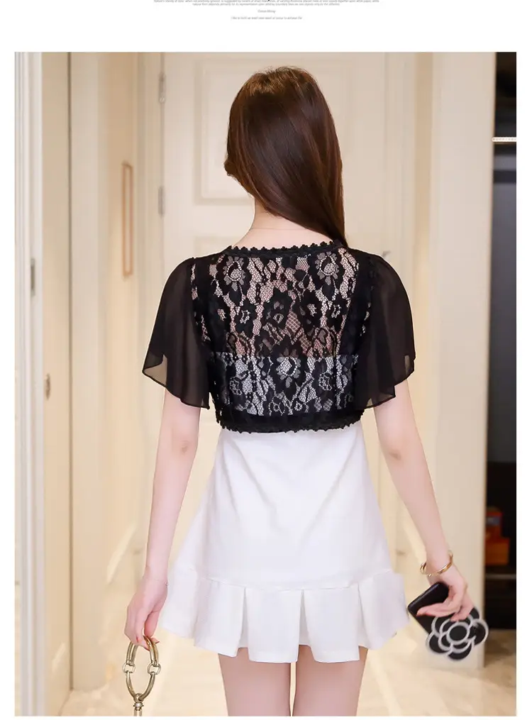 Lace Short Chiffon Shawl Jacket with Matching Skirt — feature 29
