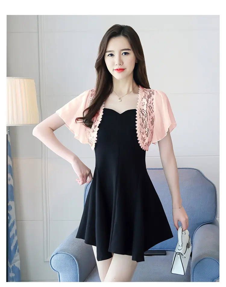 Lace Short Chiffon Shawl Jacket with Matching Skirt — feature 35