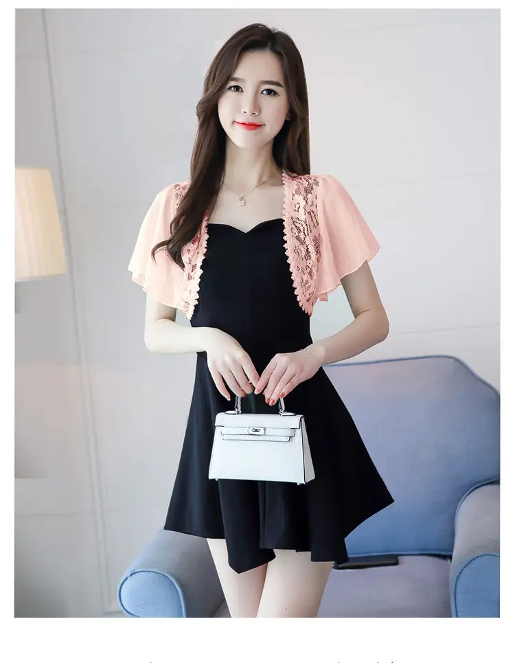 Lace Short Chiffon Shawl Jacket with Matching Skirt — feature 36