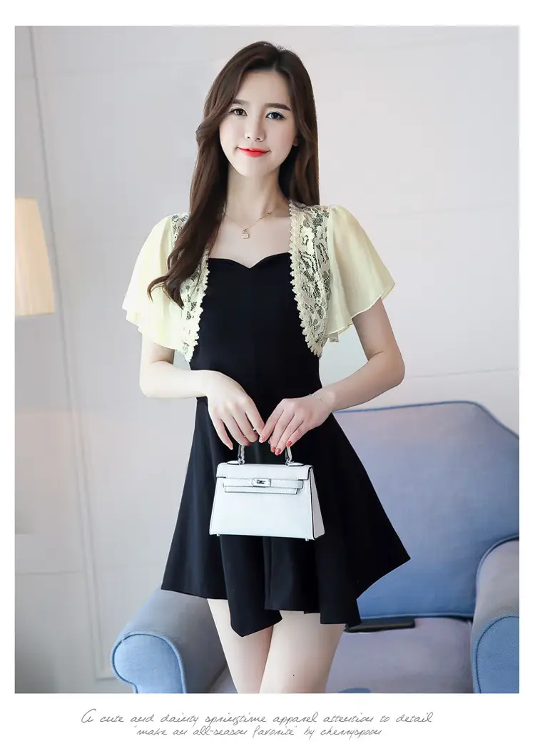 Lace Short Chiffon Shawl Jacket with Matching Skirt - Image 4