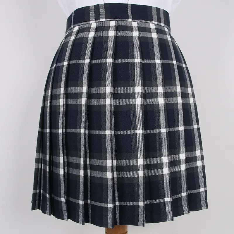 Japanese Plaid College Skirt Large Size Blue Black - Image 7