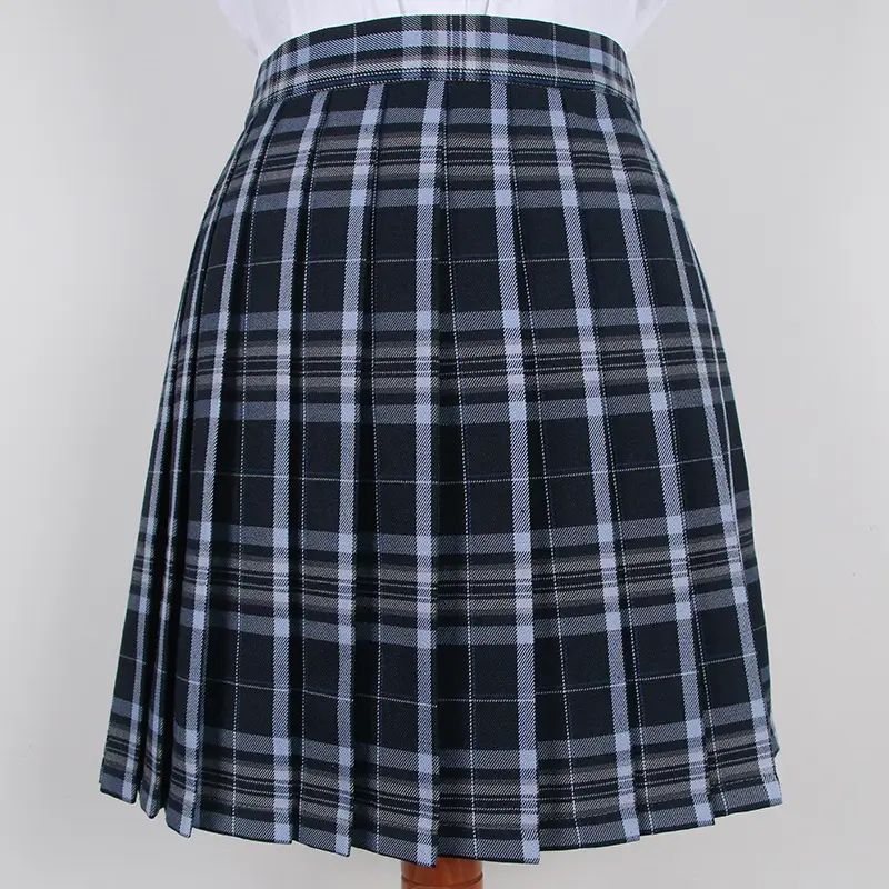 Japanese Plaid College Skirt Large Size Blue Black - Image 5