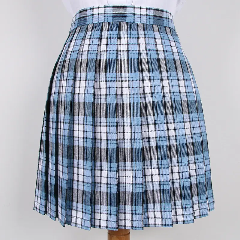 Japanese Plaid College Skirt Large Size Blue Black - Image 6