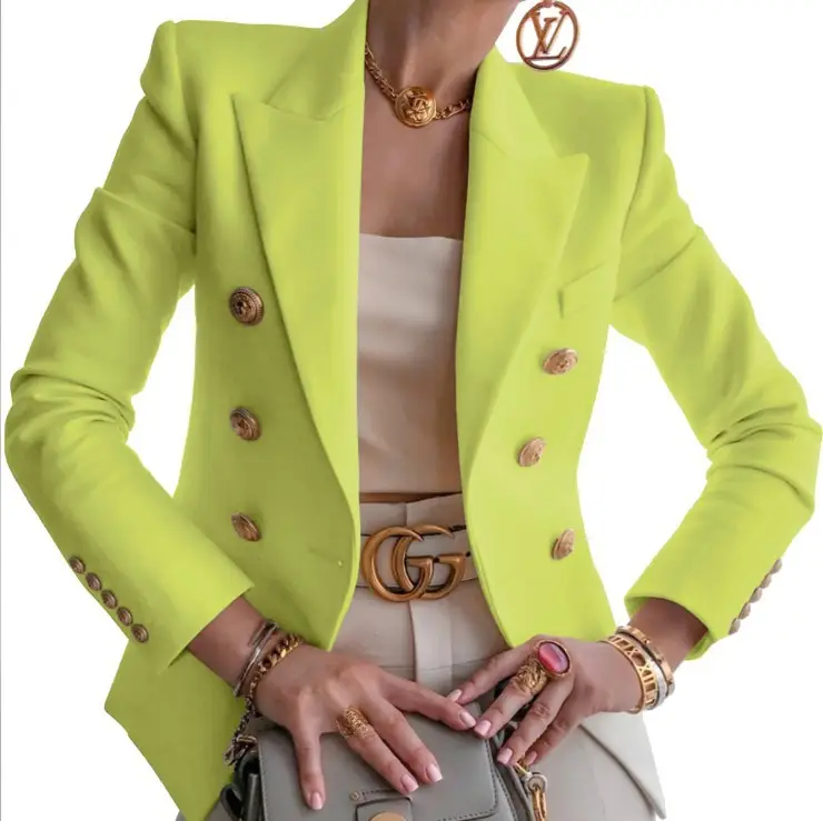 Women's Navy Blue Gold Button Suit with Belt