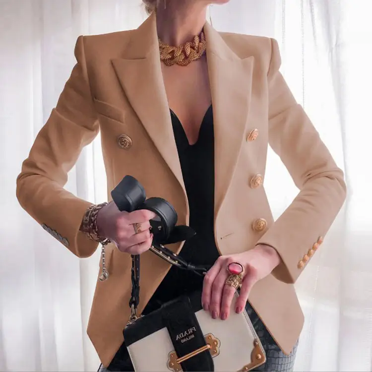Women's Navy Blue Gold Button Suit with Belt