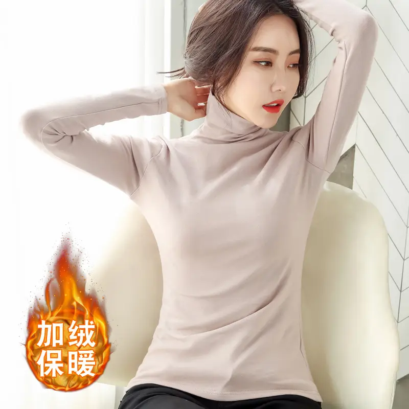 Women Fleece Lined Neck Shirt White Warm Slim Fit - Image 2