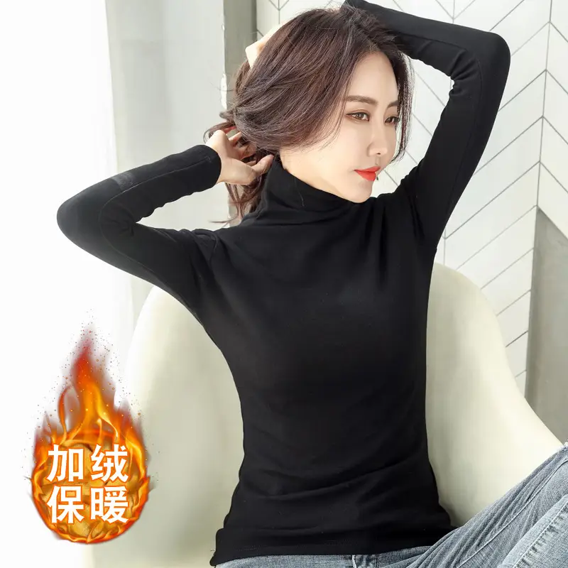 Women Fleece Lined Neck Shirt White Warm Slim Fit - Image 4