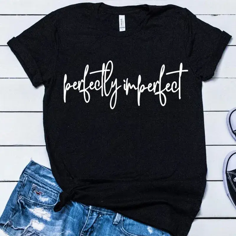 Men Women Perfectly Imperfect Letter T-Shirt White - Image 2