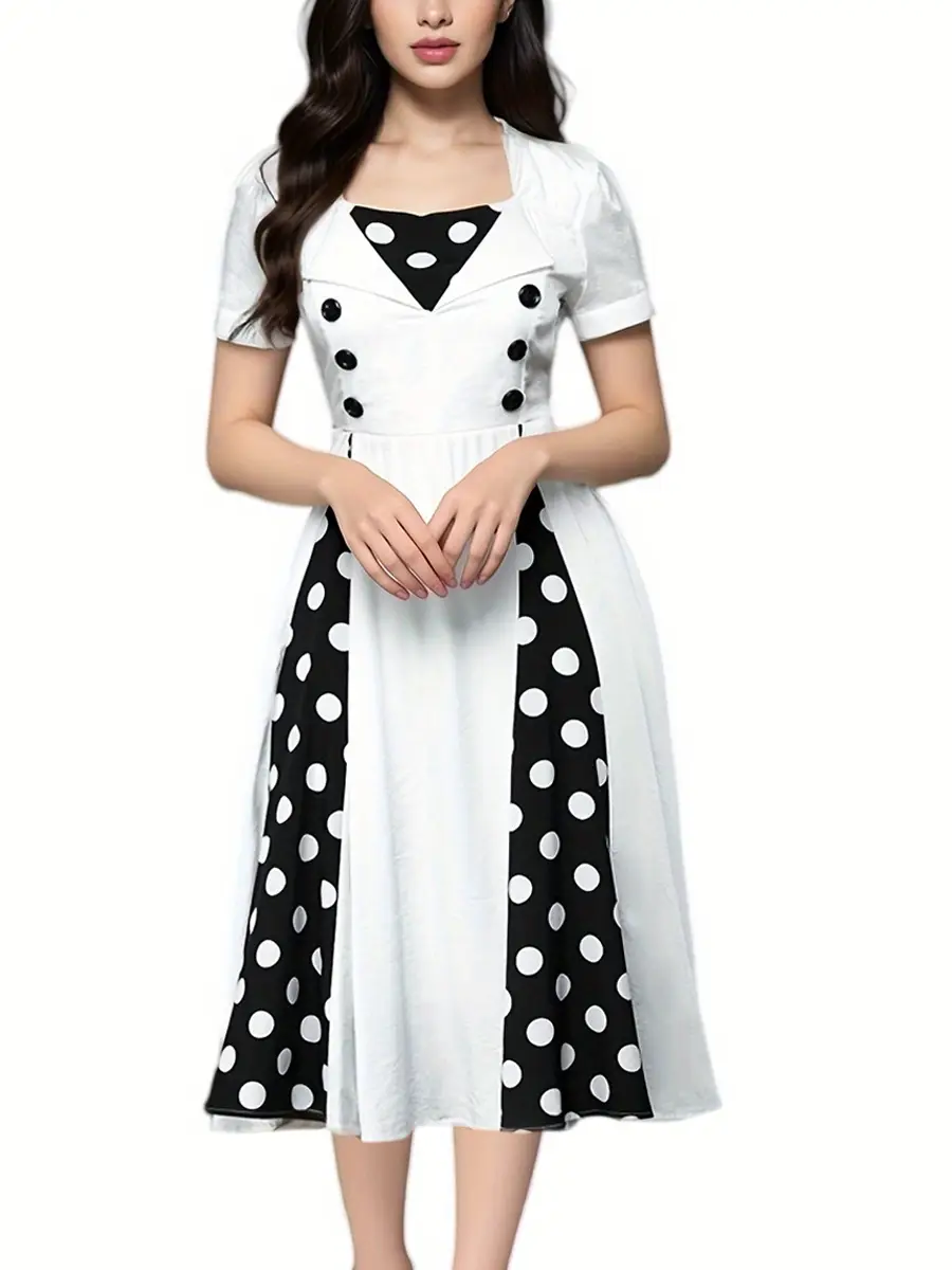Women's Red Polka Dot A-Shape Dress Medium - Image 3