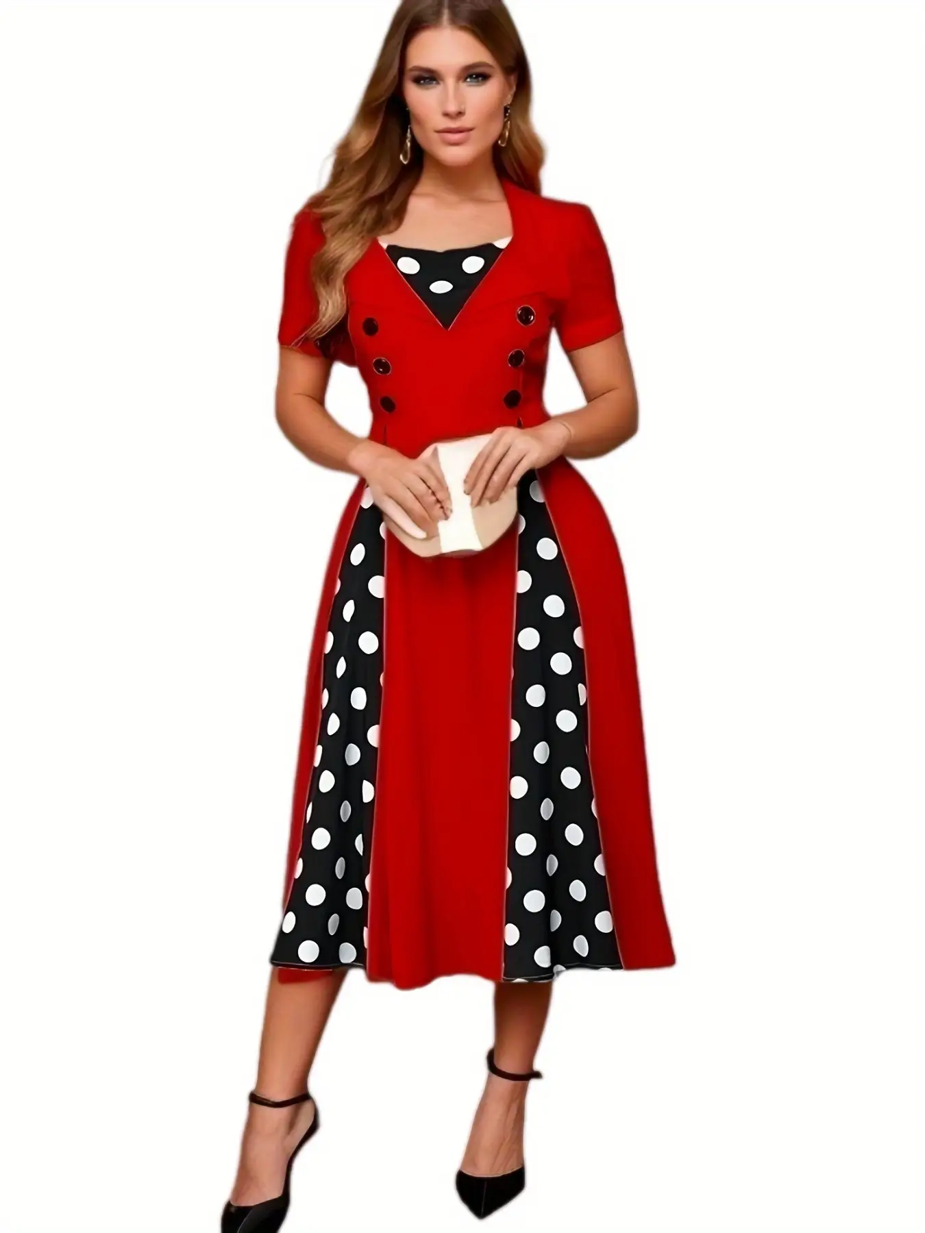 Women's Red Polka Dot A-Shape Dress Medium - Image 4