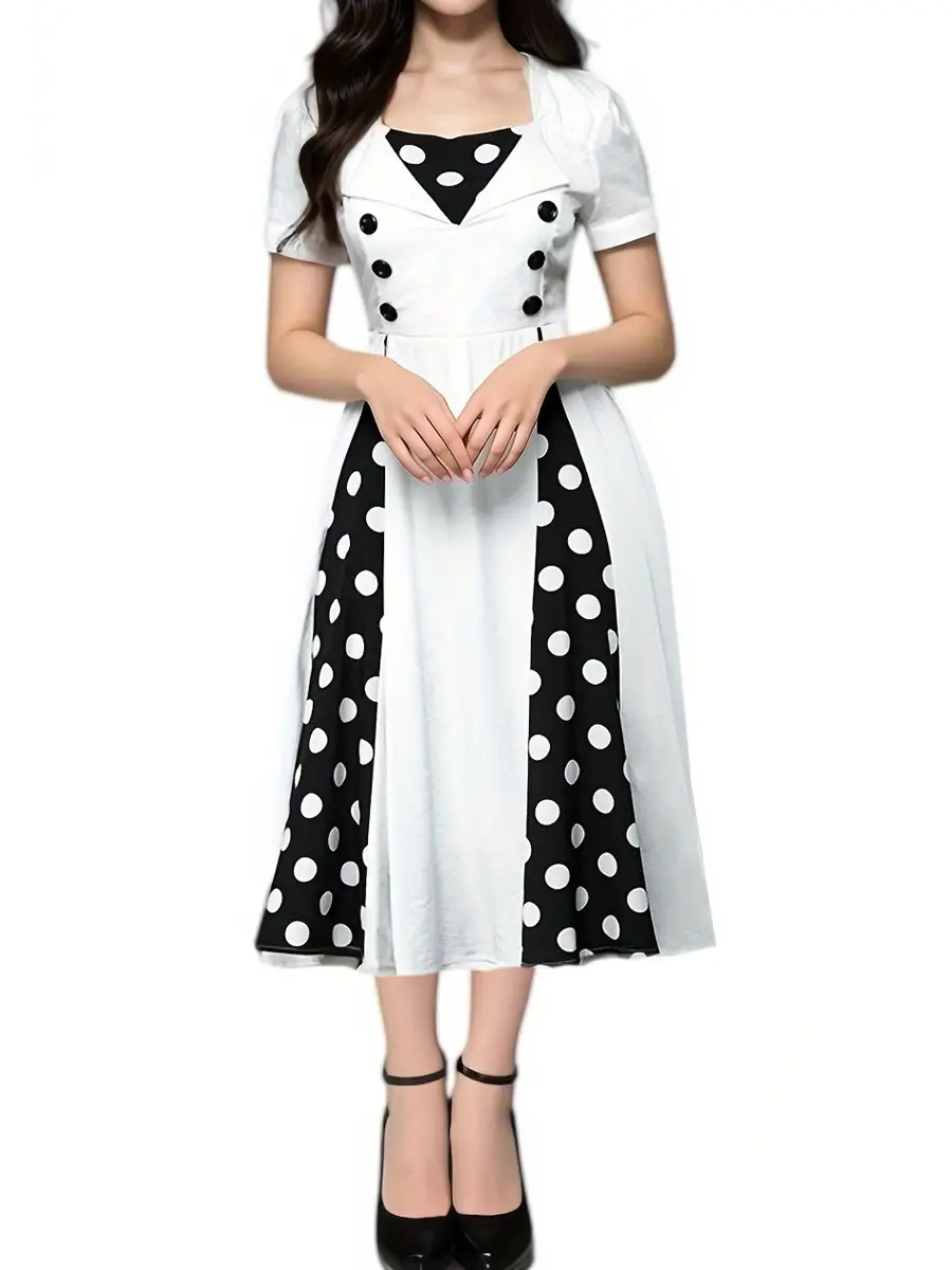 Women's Red Polka Dot A-Shape Dress Medium - Image 5