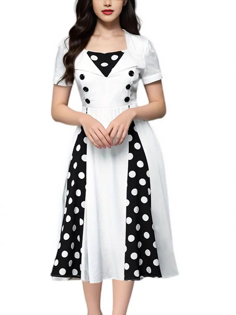 Women's Red Polka Dot A-Shape Dress Medium - Image 6