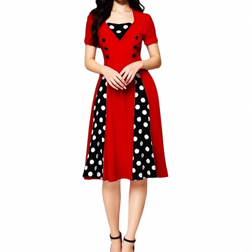 Women's Red Polka Dot A-Shape Dress Medium - Image 2
