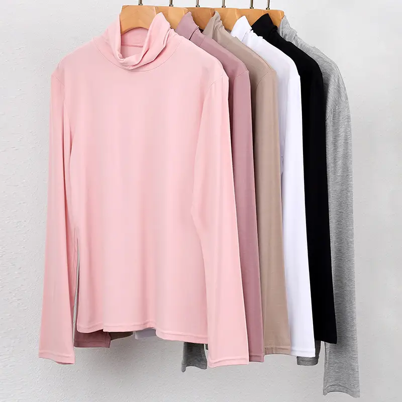 Women Black Long Sleeve T-Shirt with High Collar
