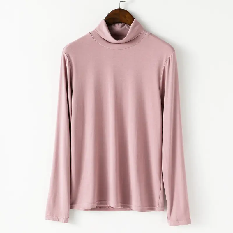 Women Black Long Sleeve T-Shirt with High Collar