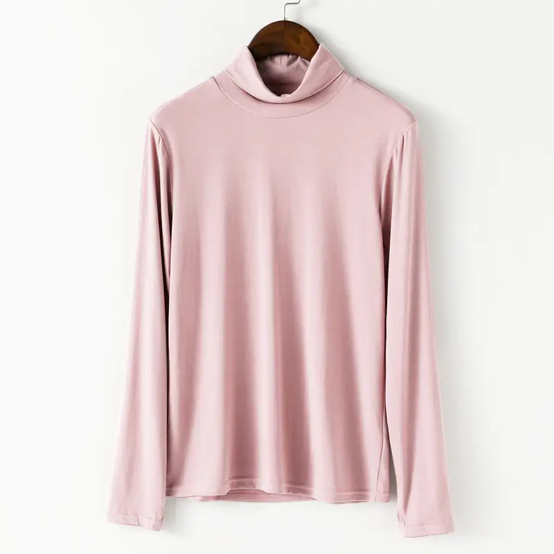 Women Black Long Sleeve T-Shirt with High Collar