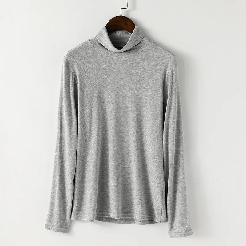 Women Black Long Sleeve T-Shirt with High Collar