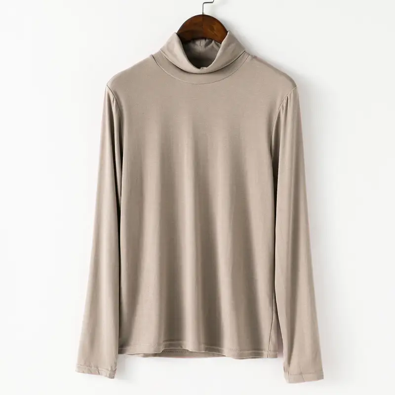 Women Black Long Sleeve T-Shirt with High Collar