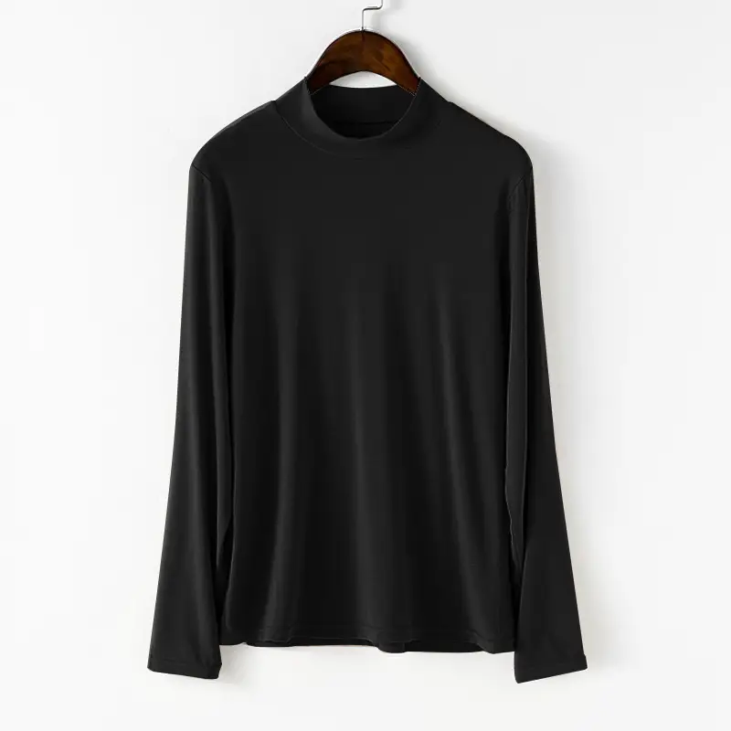 Women Black Long Sleeve T-Shirt with High Collar