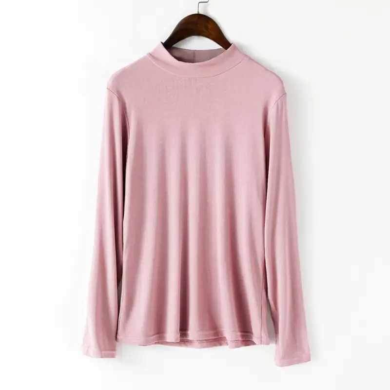 Women Black Long Sleeve T-Shirt with High Collar