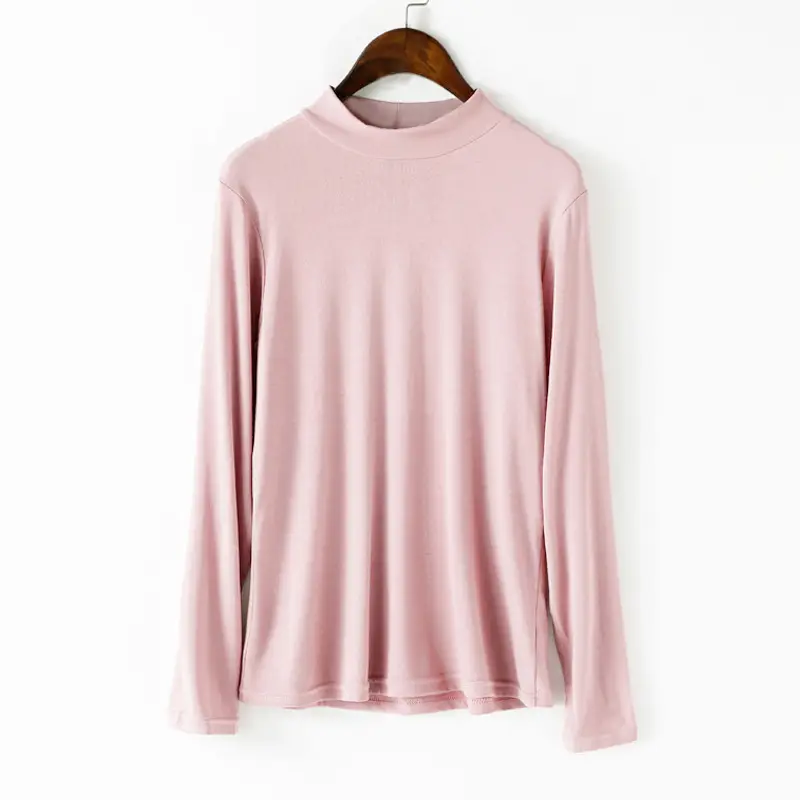 Women Black Long Sleeve T-Shirt with High Collar