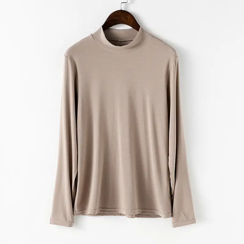 Women Black Long Sleeve T-Shirt with High Collar