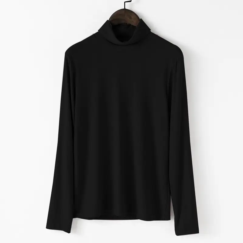 Women Black Long Sleeve T-Shirt with High Collar