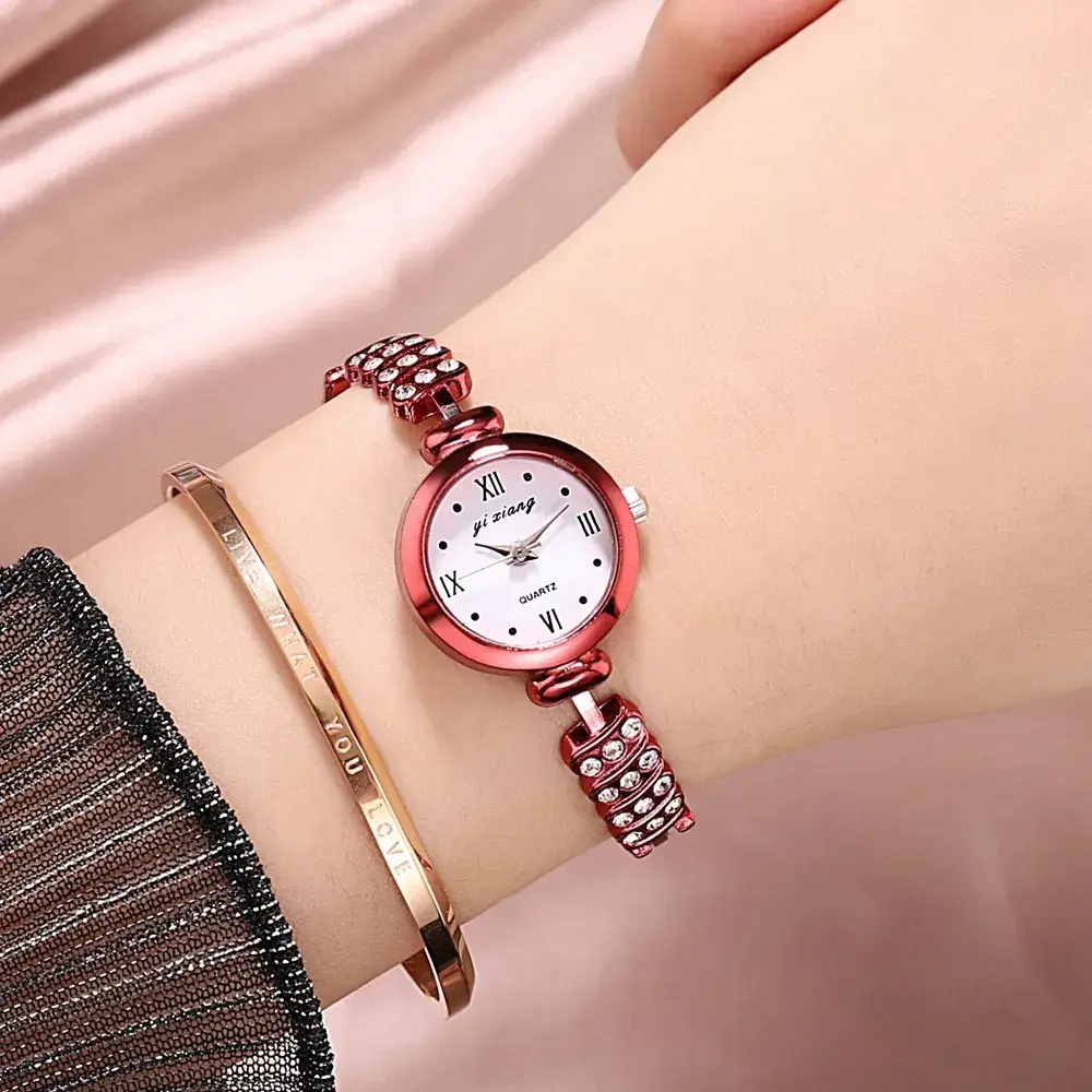 Women's Pink Diamond Bracelet Watch with Gold Band - Image 4