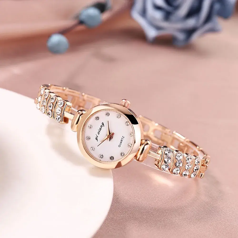 Women's Pink Diamond Bracelet Watch with Gold Band - Image 6