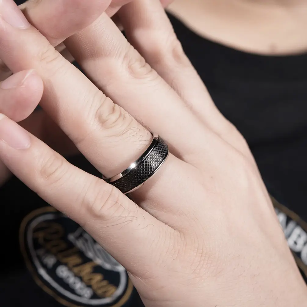 Men's Black Titanium Stainless Steel Ring - Image 5