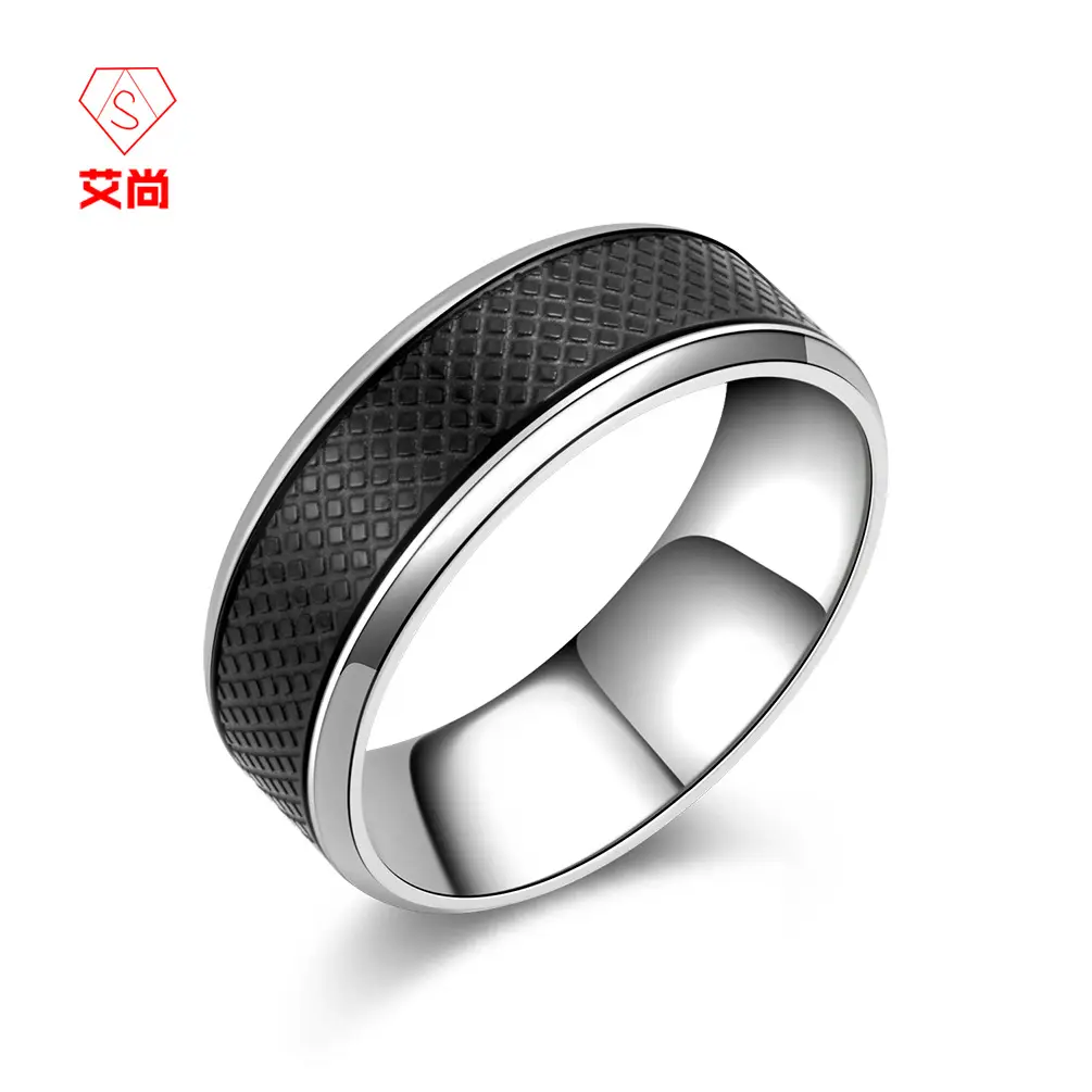 Men's Black Titanium Stainless Steel Ring — feature 39