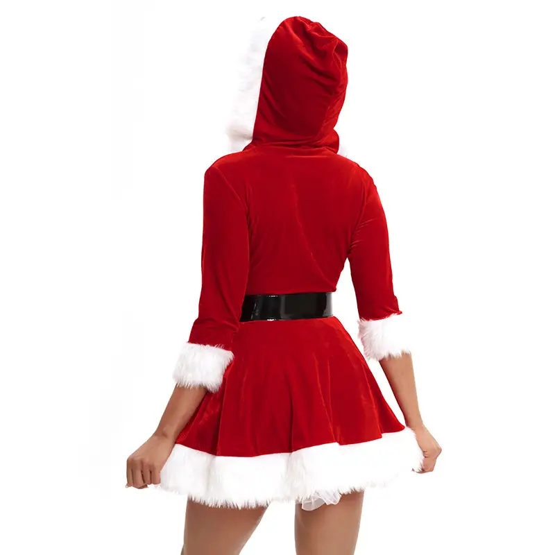 Green Velvet Christmas Skirt for Women with White Trim - Image 6