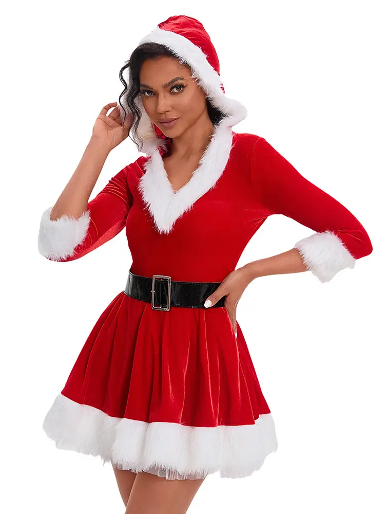 Green Velvet Christmas Skirt for Women with White Trim — feature 14