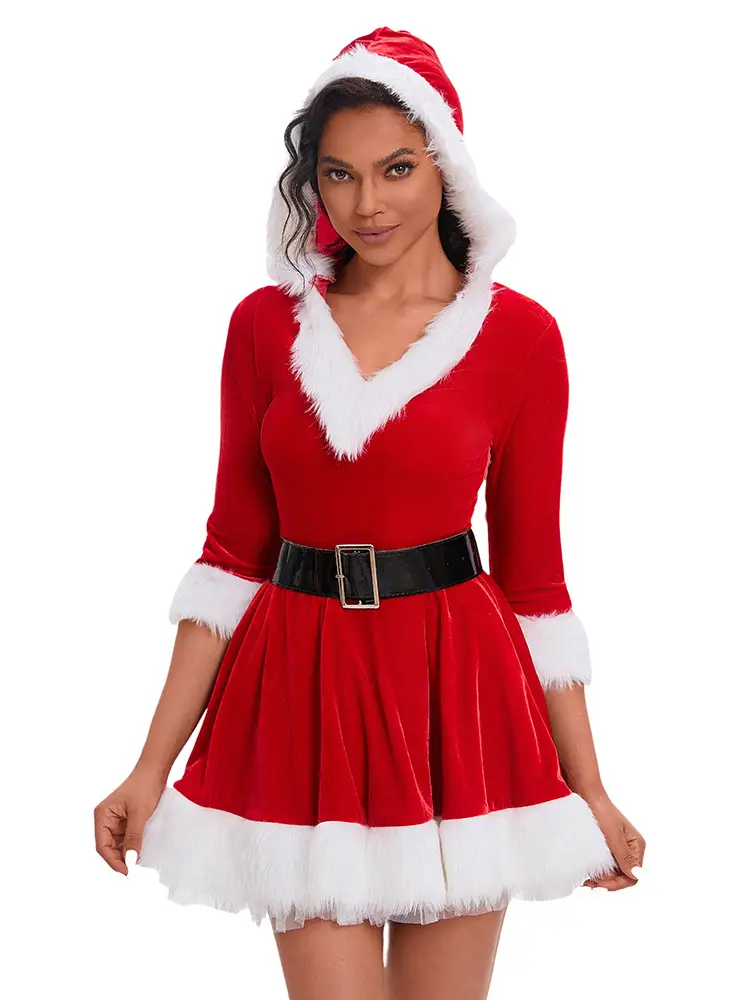 Green Velvet Christmas Skirt for Women with White Trim — feature 15