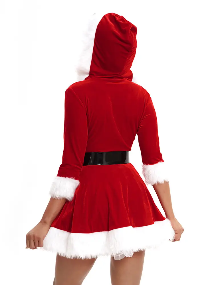 Green Velvet Christmas Skirt for Women with White Trim — feature 16