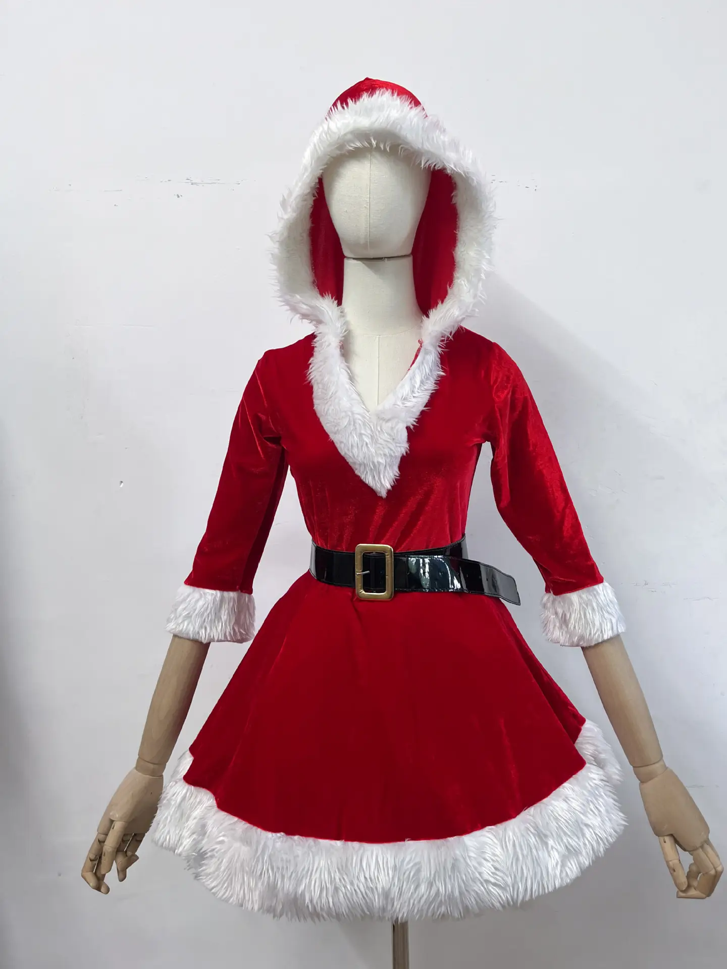 Green Velvet Christmas Skirt for Women with White Trim — feature 22