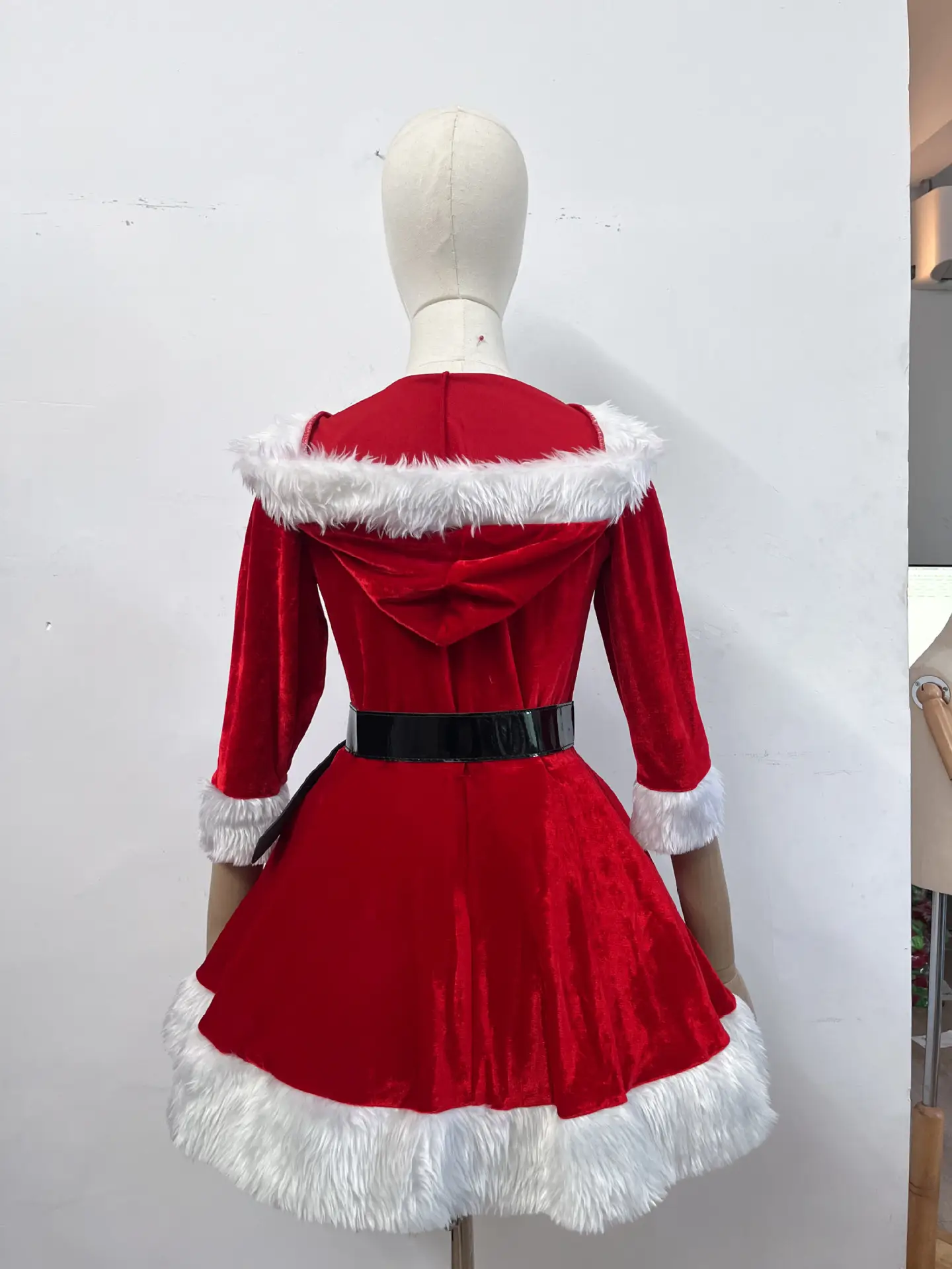 Green Velvet Christmas Skirt for Women with White Trim — feature 23