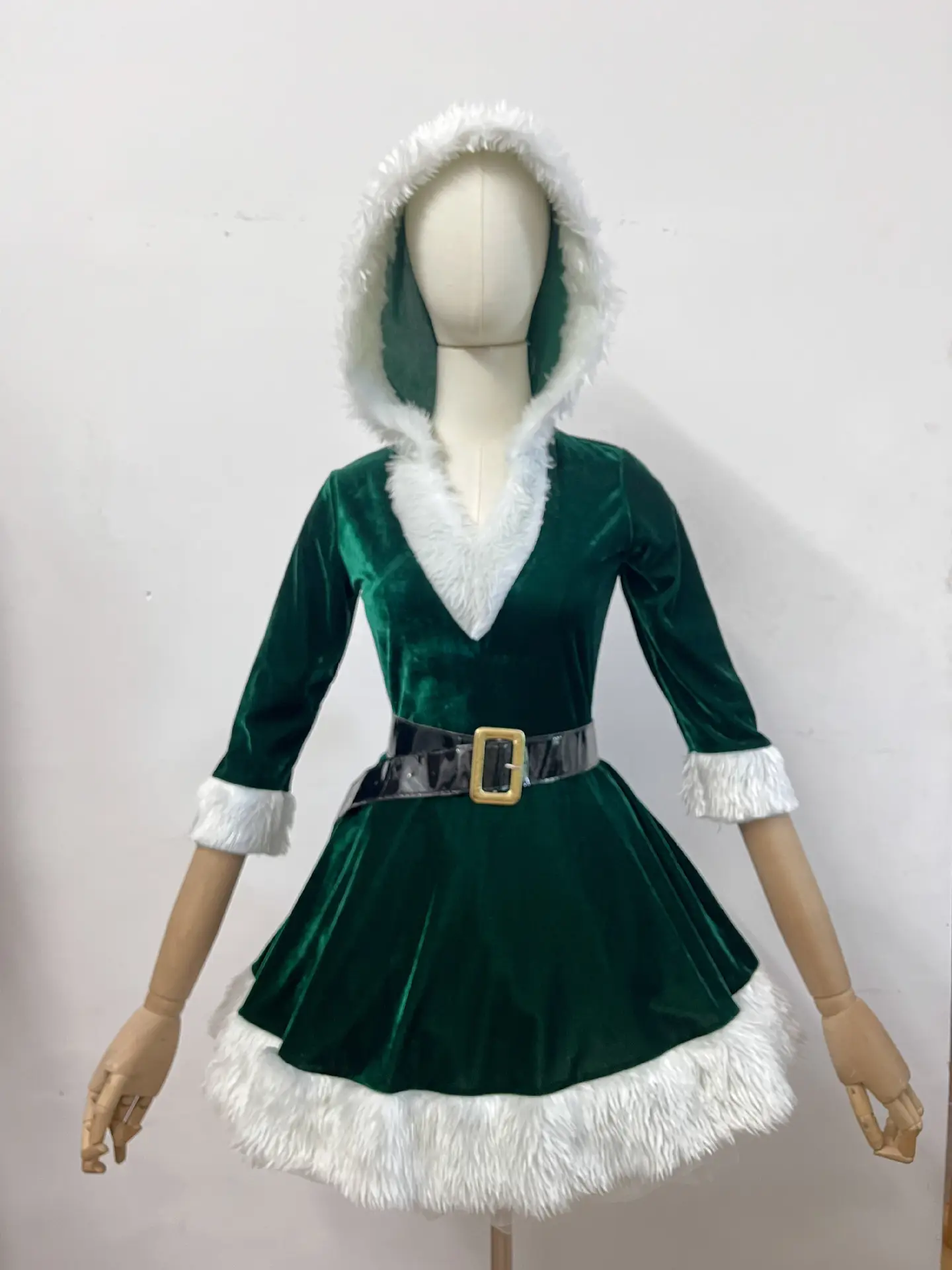 Green Velvet Christmas Skirt for Women with White Trim — feature 24