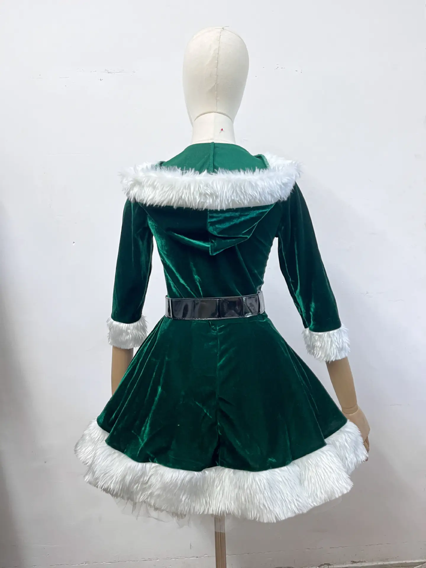 Green Velvet Christmas Skirt for Women with White Trim — feature 25